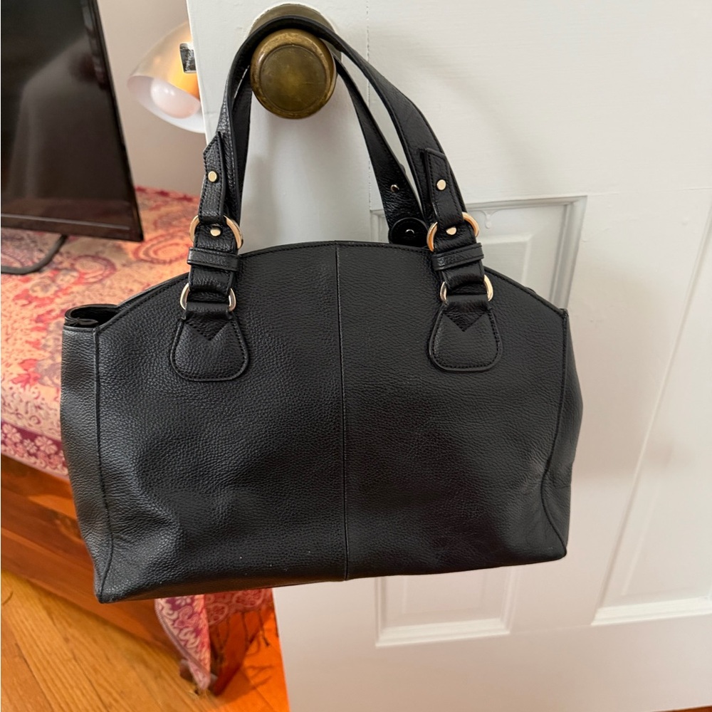Cole Haan Black Leather Shoulder Satchel with Gold Hardware